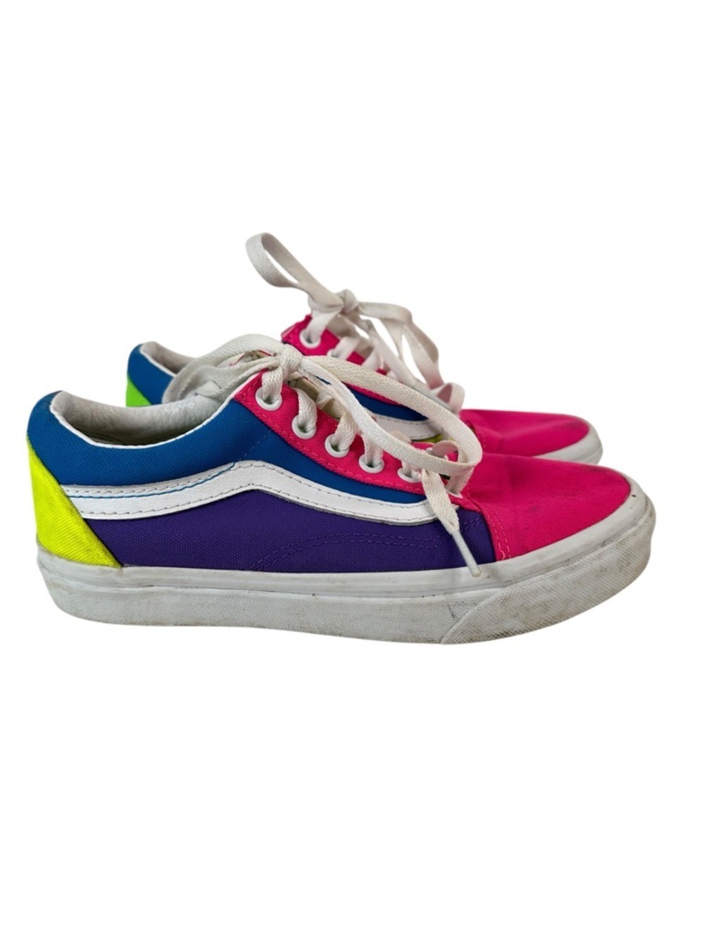 Vans Old Skool Neon Colorblock Sneakers Womens 6 Mens 4.5 Retro Skate